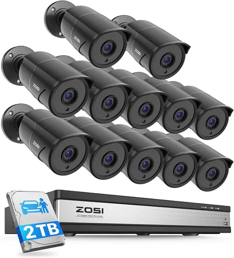 ZOSI 16CH 12 x 1080P Security Camera System Audio Night Vision AI Detect 2TB