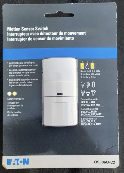 Eaton OS306U-C2 Occupancy Motion Sensor Switch Single, 3-Way White/Almond/Ivory