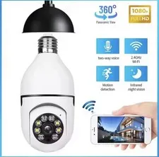 1080P WiFi Bulb Camera 360° Panoramic Two-Way Audio IR Night Vision White