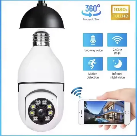 1080P WiFi Bulb Camera 360° Panoramic Two-Way Audio IR Night Vision White