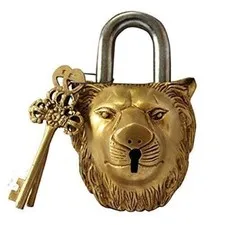 Lion Face Antique Style Handmade Brass Working Functional Padlock With Keys