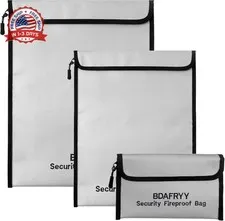 3 Pcs Fireproof Waterproof Money Important Document Bag(2000℉),Fire Proof Bag fo