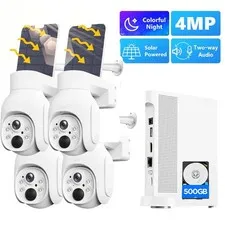 4MP PTZ Solar Powered Wireless Security Camera System 2K Wifi Outdoor 10CH+500GB