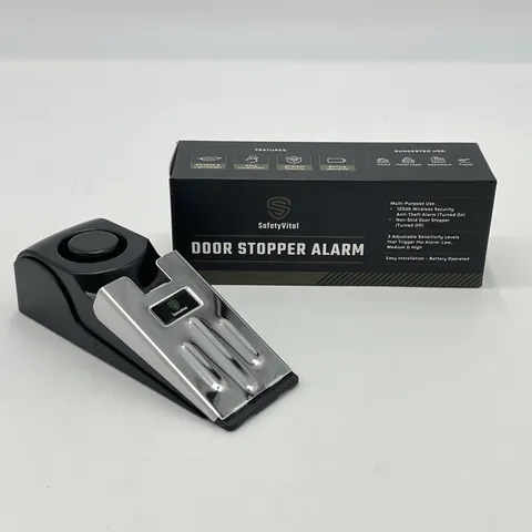SafetyVital Door Stopper Security Alarm Wedge Home Travel Portable Anti‑Thef