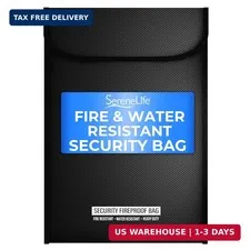 SereneLife Fire & Water Resistant Security Bag | 0.6"x11"x15" IN Fire Resistant