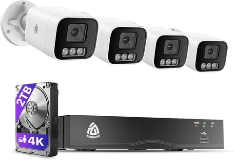 4K 8CH PoE Security Camera System, 4pcs Indoor Outdoor Cameras, 2TB HDD