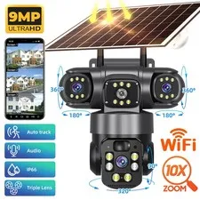 4K Solar Security Camera Wireless Outdoor 3-Lens 360° PTZ WiFi Night Vision Cam