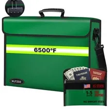 6500°F Fireproof Document Bag with Lock-Fireproof Box with 10 Medium Green