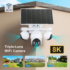 8K WiFi Outdoor Solar-Powered Security Camera With Triple Lens And Three-View