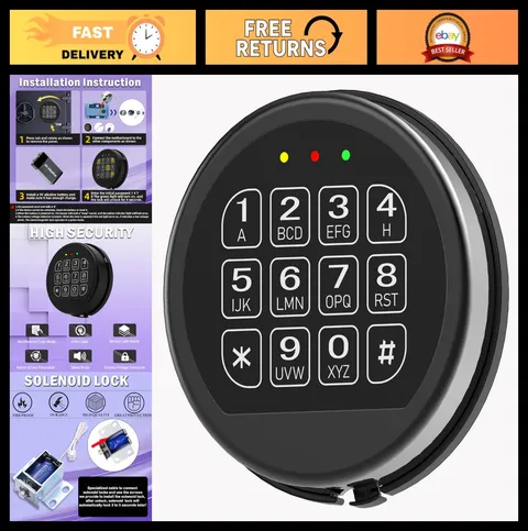 Gun Safe Keypad Lock Replacement - Black Electronic Keypad with Solenoid Lock