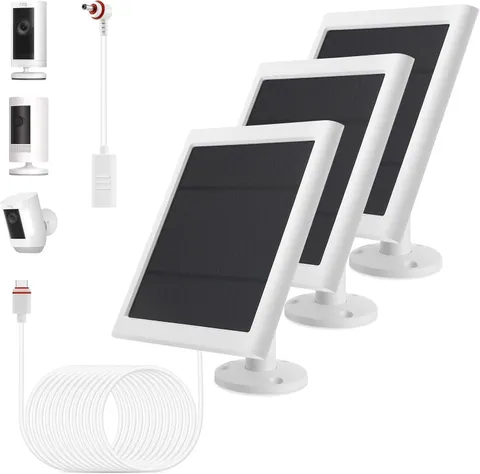 Solar Panel Outdoor for Ring Cameras (White 3P) Spotlight Cam Plus/Pro Stick Up