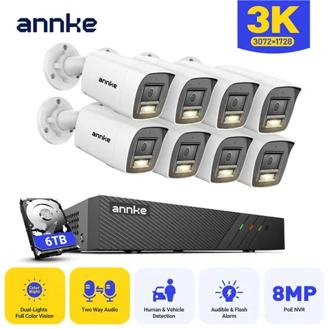 ANNKE 8CH NVR 3K POE Color Night Security Camera System Two Way Audio Recording