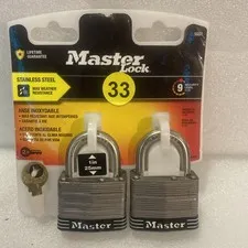 MasterLock Outdoor Padlock with Key, 1 in. Wide, 2 Pack NEW Stainless Steel