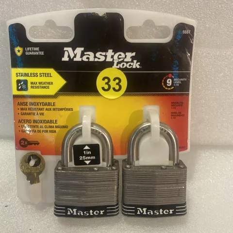 MasterLock Outdoor Padlock with Key, 1 in. Wide, 2 Pack NEW Stainless Steel