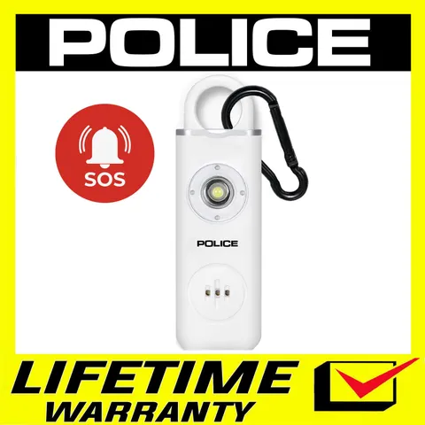 POLICE Personal Alarm Keychain Rechargeable 130dB Safety Alarm Flashlight White