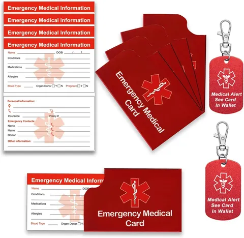 4 Pack Medical Alert Emergency Contact Information Id Card for Wallet and 2 Pcs