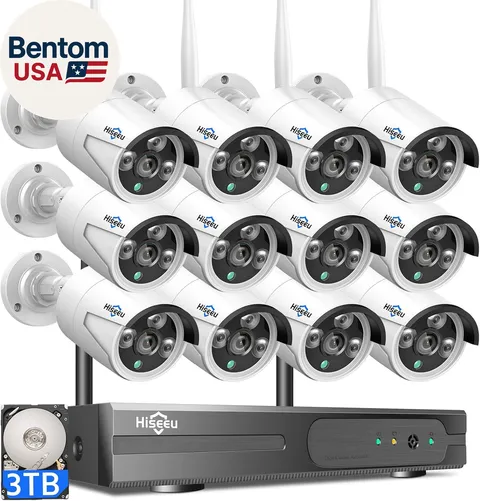 Wireless Pro Wifi Security Camera System, 16CH 4K NVR Kit, Plug-In Powered 12Pcs