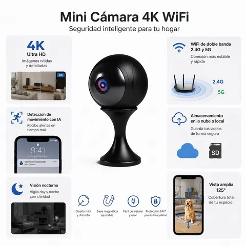 AOBOCAM AB_E1 Mini 4K WiFi Indoor IP Camera Motion Detection Night Vision Black