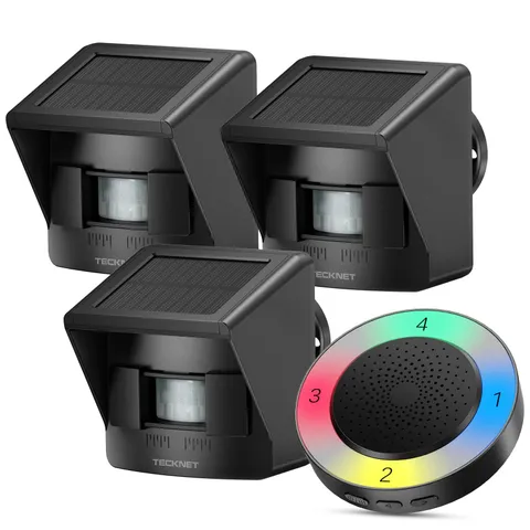Solar Wireless Driveway Alarm - 2600FT Range, 36 Melodies, 4 Zones, Weatherproof
