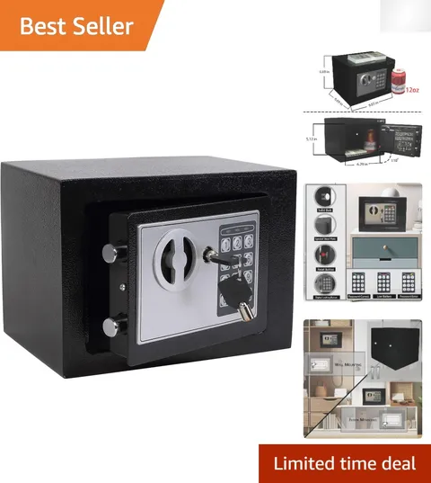 Portable Mini Security Safe Box with Digital Keypad and Emergency Key Access