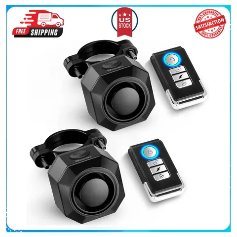 WSDCAM USB Rechargeable Bike Alarm with Remote 110dB Wireless Anti Theft 2 Pack