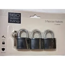 160 West Living 3-Pack Iron Padlocks – 1.5", Keyed Alike (9 Keys)