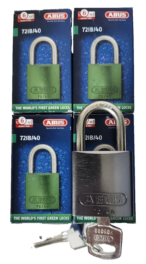 Lot of 4 Gray ABUS Aluminium PadLocks 72/40 8 Keys Keyed-Alike Germany