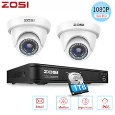 ZOSI H.265+8CH 5MP-Lite DVR CCTV Home Outdoor 1080p Security Camera System 1TB