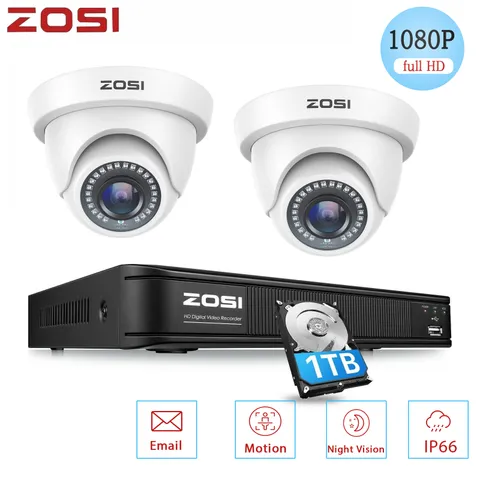 ZOSI H.265+8CH 5MP-Lite DVR CCTV Home Outdoor 1080p Security Camera System 1TB