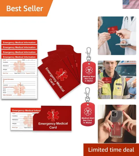 4 Pack Medical Alert Emergency Contact Information Id Card for Wallet and 2 P...