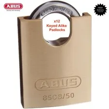 12 x ABUS Padlocks  -65CS50 50mm -KEYED ALIKE Brass Bodied Padlocks-FREE POST
