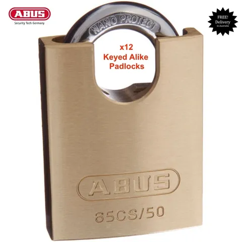 12 x ABUS Padlocks  -65CS50 50mm -KEYED ALIKE Brass Bodied Padlocks-FREE POST