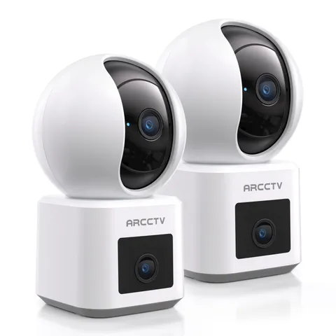 Dual Lens Indoor Security Camera 2 Pack, 2.5K HD Pet Camera