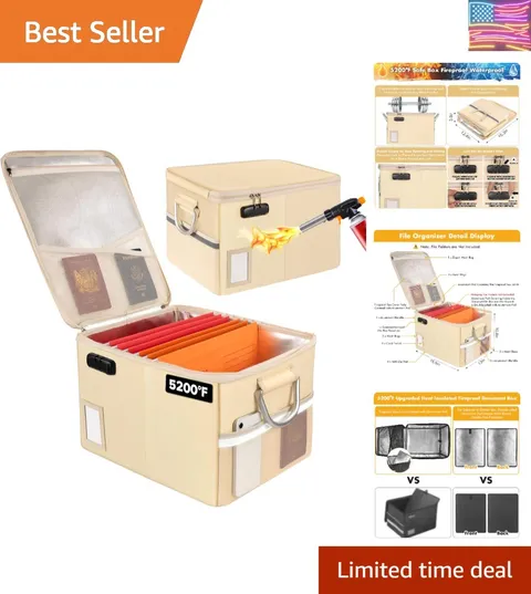 5200°F Fireproof Document Box, Fire Important Document Organizer with Lock, U...