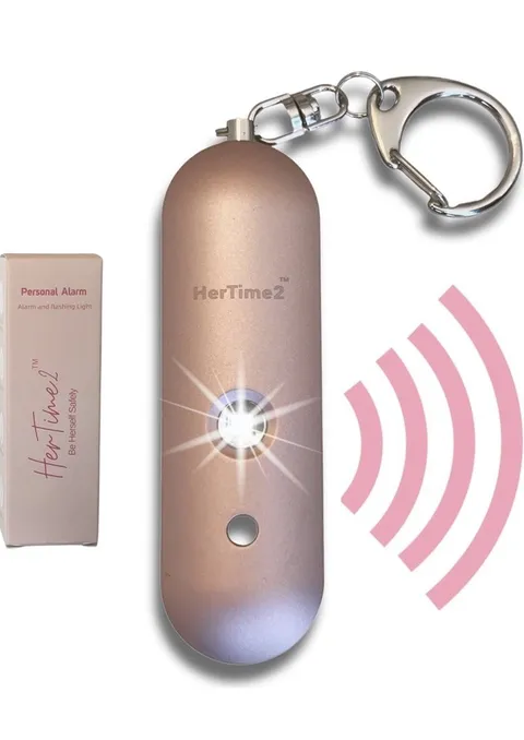 HerTime2 Personal Alarm 130dB Pink Keychain with Flashlight and Keyring Women