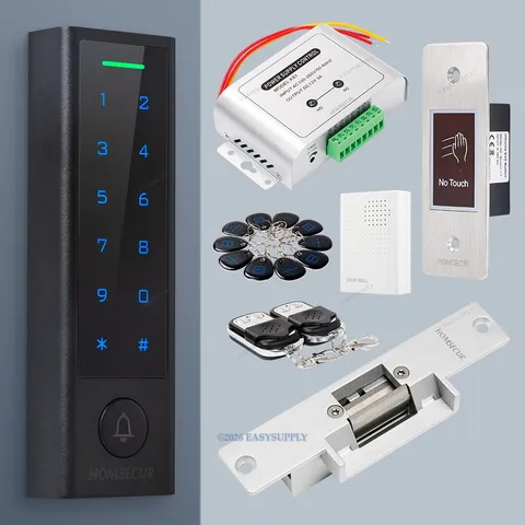 HOMSECUR RFID Keypad Door Access Control With 1100lbs Strike Lock+IR Exit Button