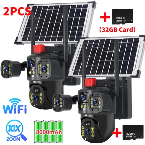 Solar Battery Powered Wireless WiFi Outdoor Pan/Tilt Home Security Camera System