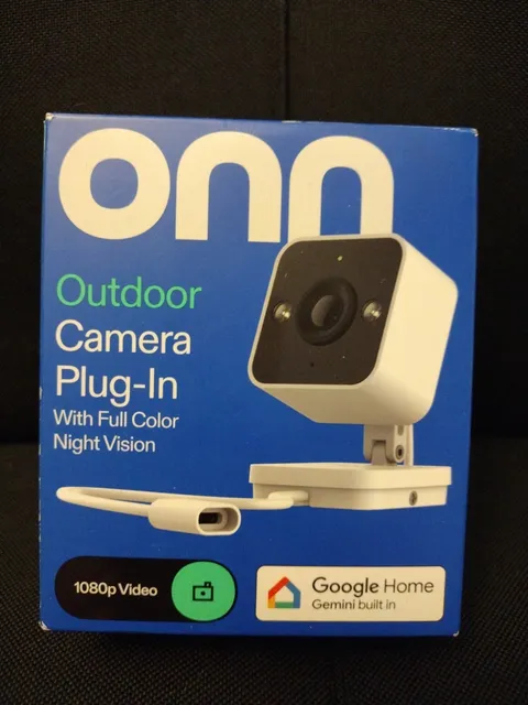 Onn Outdoor Plug-In Color Night Vision Camera 1080p Works with Google Home New