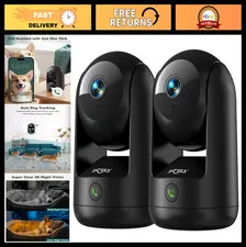 2-Pack 2K Indoor Security Cameras, 360° WiFi Pet Cam, Night Vision, 2-Way Audio