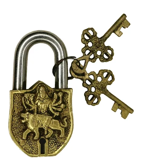Goddess Durga Design Door Lock Antique Vintage Style Brass Handcrafted Padlock