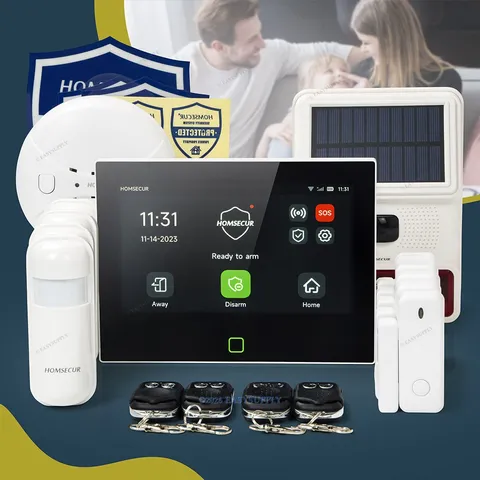 HOMSECUR Wireless WIFI 4G 2G Burglar Alarm System Touch Screen+4*PIR+Door Sensor