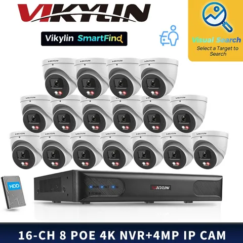 VIKYLIN SmartFind 8POE 16CH NVR Dual light MIC Color 4MP Security Camera MD Lot