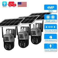 3PCS 4MP Solar Powered WiFi IP Cameras Waterproof Outdoor PIR Home Protection