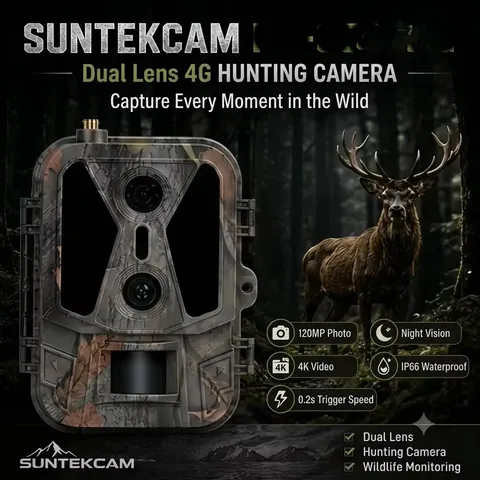 Suntekcam 4G Trail Camera 4K 36MP Dual Lens Hunting Cam 8000mAh App