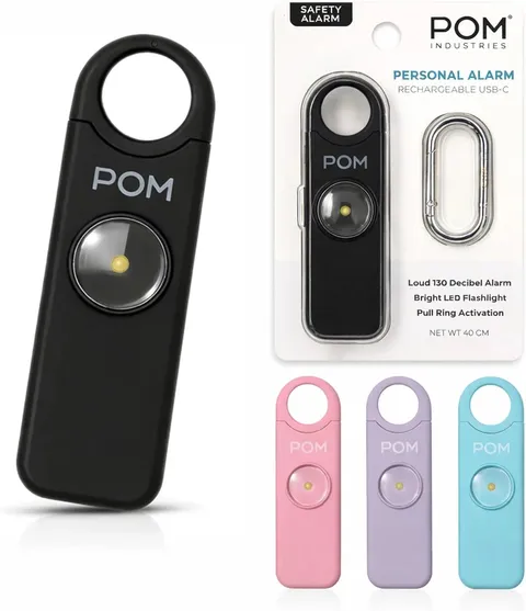 POM Personal Safety Alarm for Women - 130dB Loud Emergency Siren, USB-C Recharge
