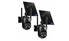 2-Pack 4G LTE Wireless Solar Powered PTZ Dome Outdoor Cameras, Black