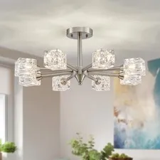 XINGQI 8-Light Brushed Nickel Modern Sputnik Ceiling 8 Light-Brushed