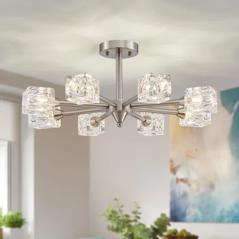 XINGQI 8-Light Brushed Nickel Modern Sputnik Ceiling 8 Light-Brushed