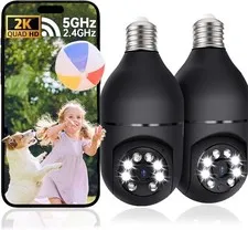 2K Light Bulb Camera Outdoor, 2.4 5GHz Wi-Fi 6 Security Cameras Wireless