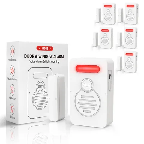Wireless Door Alarm When Opened Voice Alert Magnetic Sensor 3-Level Volume 6Pack